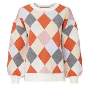 NWT J.O.A. Colorblock Argyle Diamond Sweater